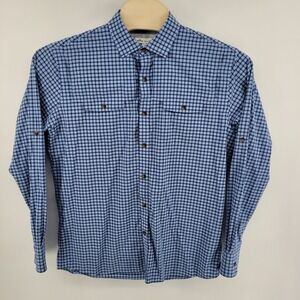 Peter Millar Vented Fishing Shirt Mens Large Long Sleeve Gingham Button Up Blue